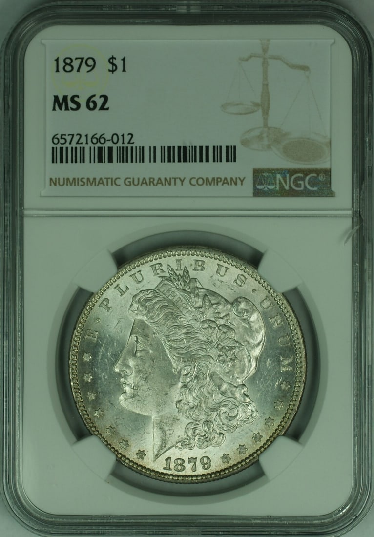 NGC MS62 1879 Morgan Silver Dollar Philadelphia Mint $1 Coin: NGC MS62 1879 Morgan Silver Dollar Philadelphia Mint $1 Coin This is an 1879 Morgan Silver Dollar coin certified by NGC with a grade of MS-62. Struck at the Philadelphia Mint, this uncirculated coin i