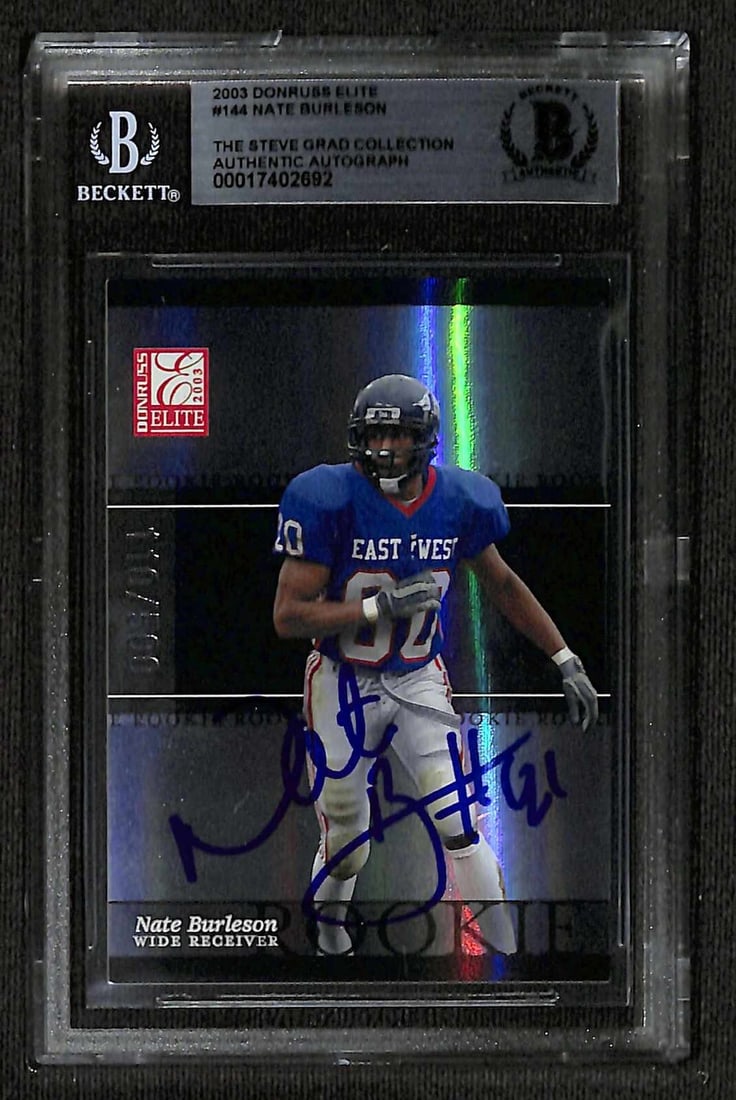 Autographed 2003 Donruss Elite #144 Nate Burleson Card Beckett Authenticated: Autographed 2003 Donruss Elite #144 Nate Burleson Card Beckett Authenticated This is an original 2003 Donruss Elite #144 sports trading card featuring Minnesota Vikings wide receiver Nate Burleson. Th