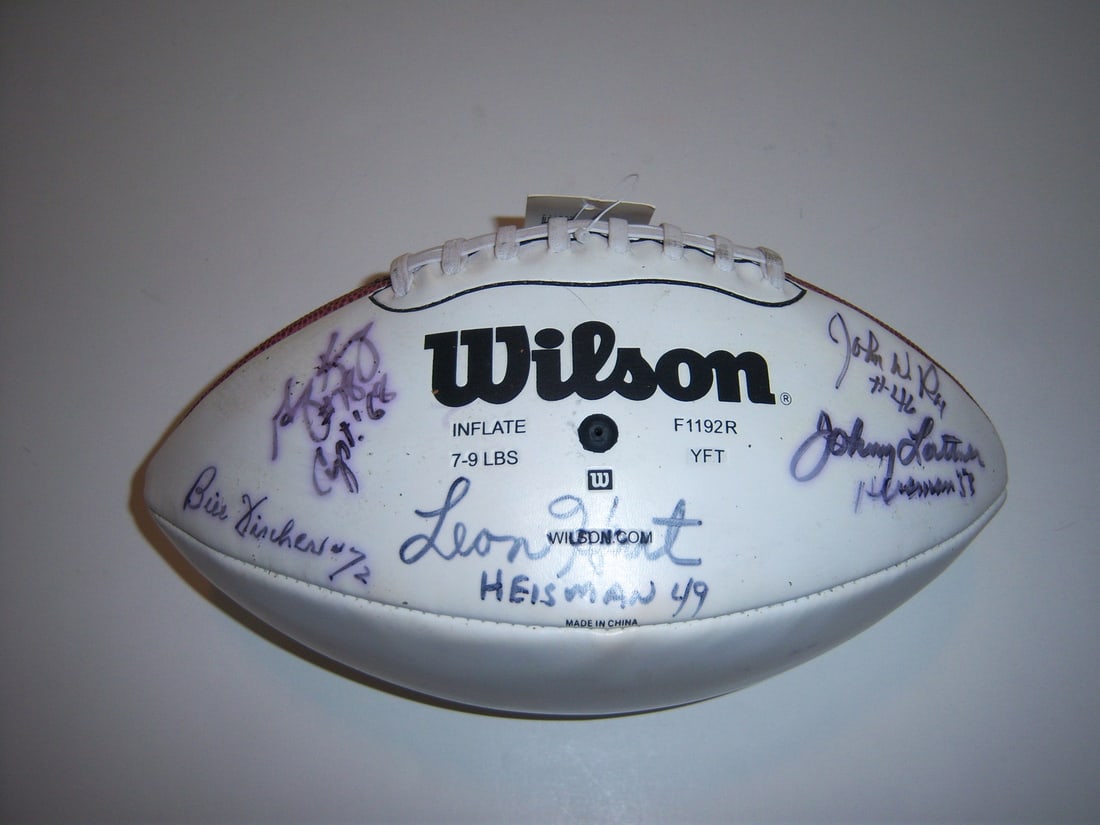 Signed Football by Hart Lattner Ray Vincher with COA: Signed Football by Hart Lattner Ray Vincher with COA This is an original signed football featuring the autographs of notable players Leon Hart, Johnny Lattner, John Ray, and Bill Vincher. The ball is
