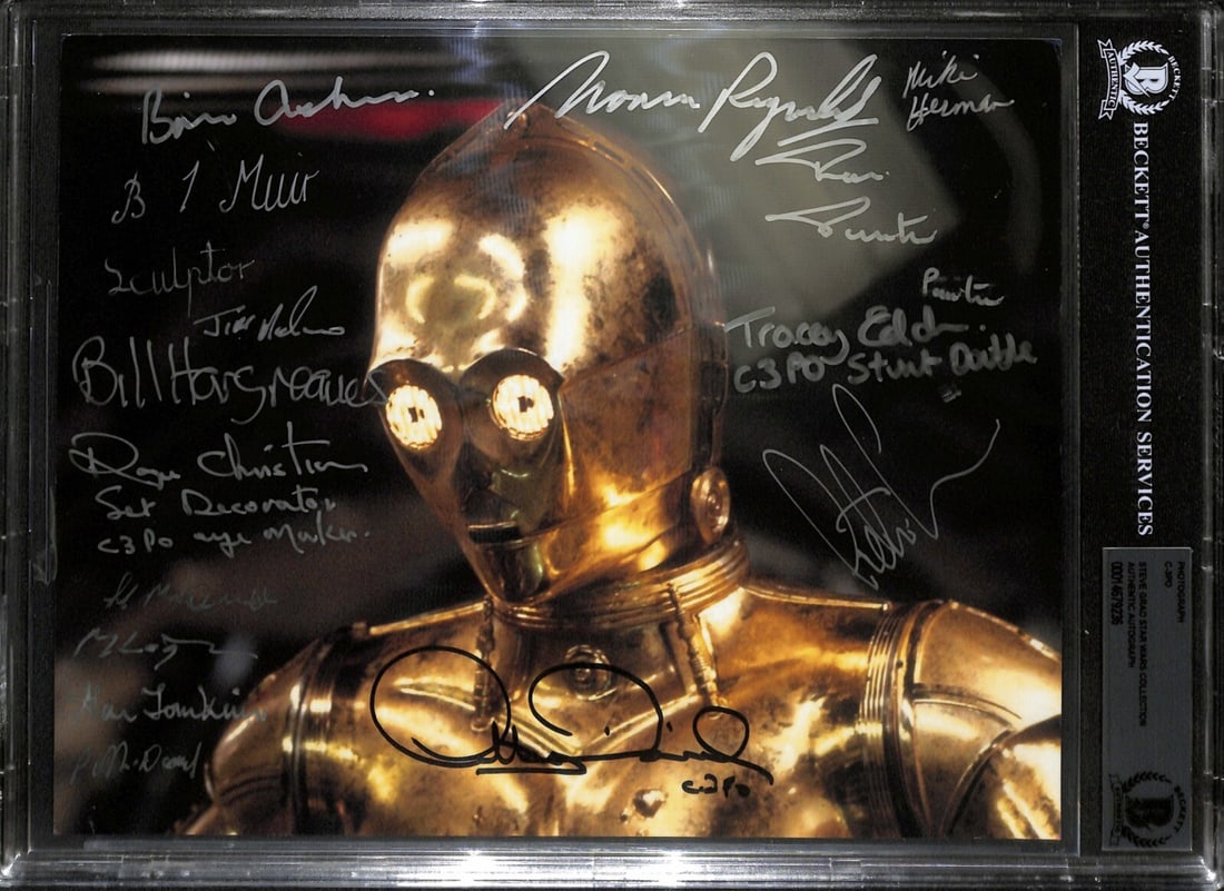 8x10 C-3PO Photo Signed by Anthony Daniels and 14 Creators Beckett Authenticated: 8x10 C-3PO Photo Signed by Anthony Daniels and 14 Creators Beckett Authenticated This is an original 8x10 photograph featuring C-3PO from Star Wars, autographed by 15 individuals who were instrumental