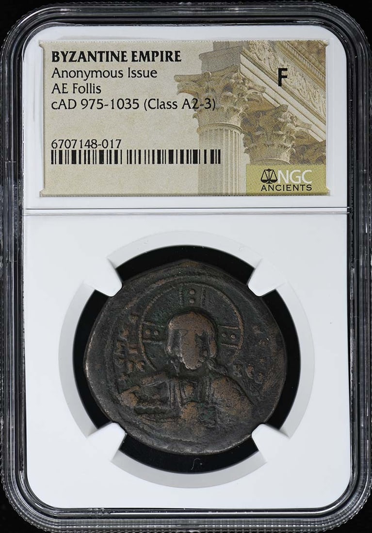 Byzantine Empire AE Follis Coin NGC Certified 6707148017: Byzantine Empire AE Follis Coin NGC Certified 6707148017 This Byzantine Empire AE Follis coin is a historical artifact certified by NGC, with a certification number of 6707148017. The coin is classifi