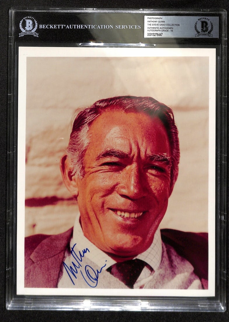 Anthony Quinn Signed Zorba 8x10 Photo Auto Grade 10 Beckett: Anthony Quinn Signed Zorba 8x10 Photo Auto Grade 10 Beckett This stunning 8x10 color photograph features the renowned actor Anthony Quinn, known for his iconic role in 'Zorba the Greek.' The photograp