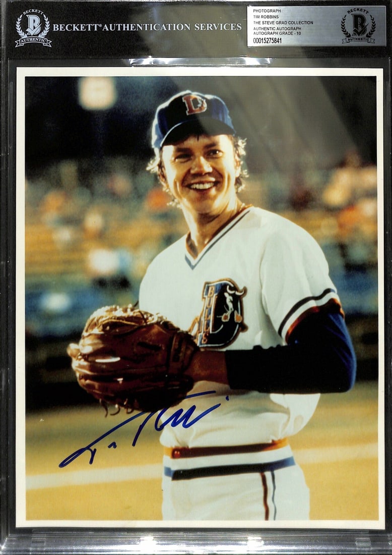 Autographed Bull Durham 8x10 Photo Tim Robbins Beckett 10 Auto Grade: Autographed Bull Durham 8x10 Photo Tim Robbins Beckett 10 Auto Grade This is an original 8x10 color photograph signed by Tim Robbins, who portrayed Nuke Laloosh in the movie "Bull Durham." The autogra