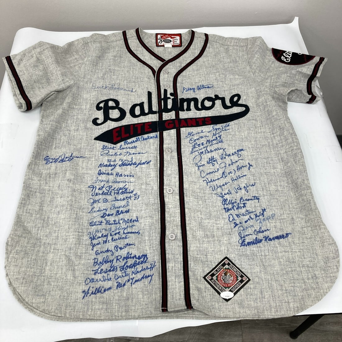 Baltimore Elite Giants Signed Jersey 42 Autographs JSA COA: Baltimore Elite Giants Signed Jersey 42 Autographs JSA COA This exceptional Baltimore Elite Giants replica jersey is a true piece of baseball history, featuring the signatures of forty-two legendary N