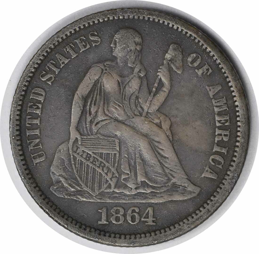 1864-S Liberty Seated Silver Dime Uncertified Historic Coin: 1864-S Liberty Seated Silver Dime Uncertified Historic Coin This 1864-S Liberty Seated Silver Dime is a notable addition to any numismatic collection. Minted in San Francisco, it features the classic