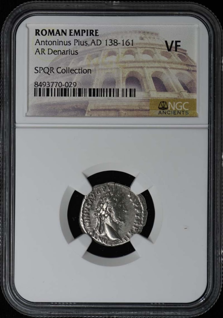 Roman Denarius Silver Coin Antoninus Pius NGC Certified VF: Roman Denarius Silver Coin Antoninus Pius NGC Certified VF This Roman Empire silver denarius dates from the reign of Antoninus Pius, AD 138-161. Graded VF (Very Fine) by NGC, it is certified with the