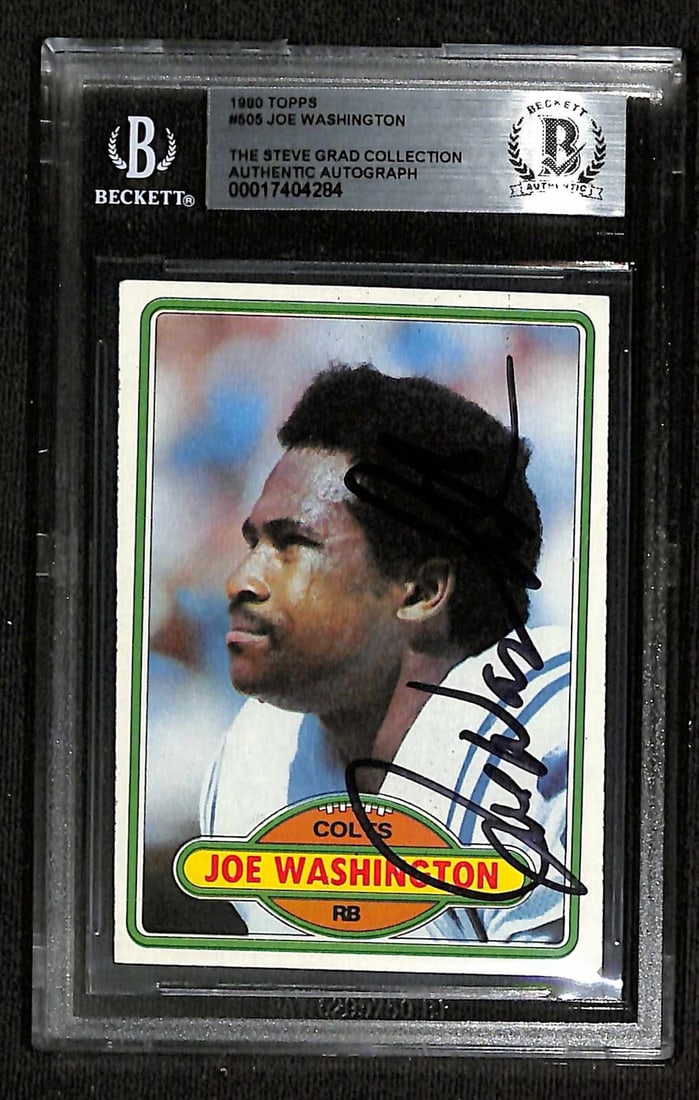 Autographed 1980 Topps #505 Joe Washington Trading Card Beckett Authenticated: Autographed 1980 Topps #505 Joe Washington Trading Card Beckett Authenticated This is an original 1980 Topps #505 sports trading card featuring Baltimore Colts running back Joe Washington. The card ha