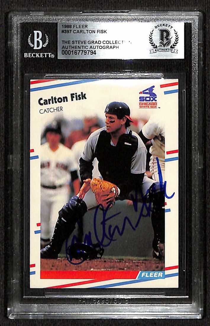 Carlton Fisk 1988 Fleer #397 Signed Card Beckett Authenticated: Carlton Fisk 1988 Fleer #397 Signed Card Beckett Authenticated This is an original autographed sports trading card of Carlton Fisk from the 1988 Fleer set, specifically card #397. The card features a