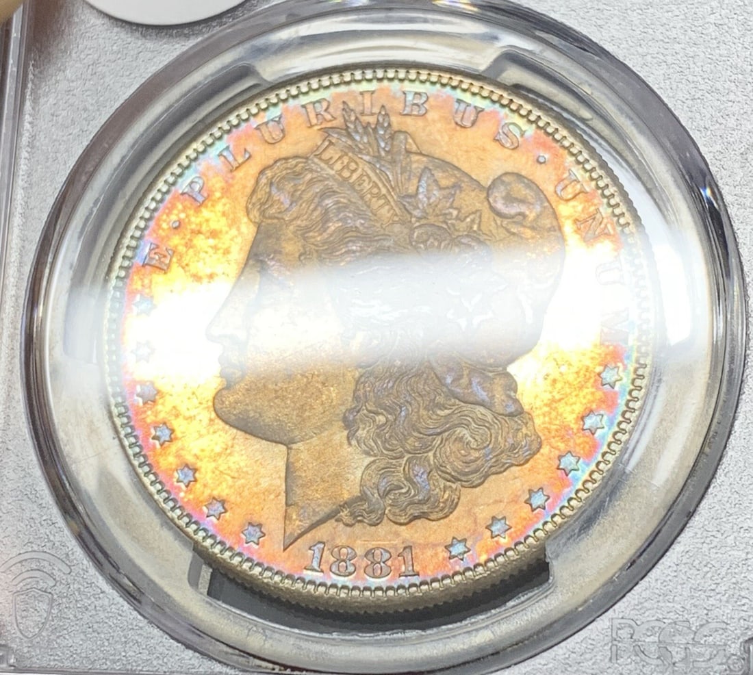 Proof Like 1881-S Morgan Dollar Silver PCGS MS 66 Toned Uncirculated: Proof Like 1881-S Morgan Dollar Silver PCGS MS 66 Toned Uncirculated This is an 1881-S Morgan Silver Dollar featuring a proof-like strike and attractive toning. Certified by PCGS with a grade of MS 66
