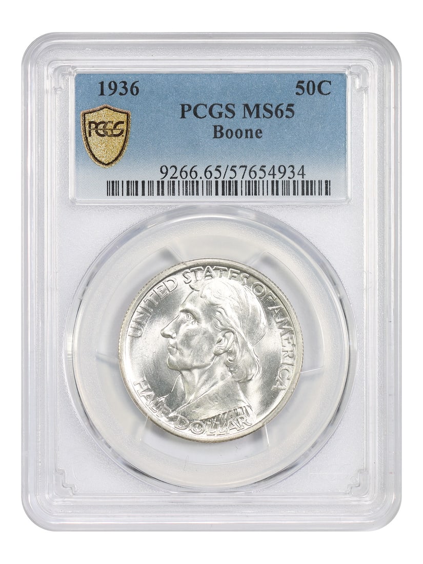 Boone 1936 Half Dollar PCGS MS65 Classic Silver Commemorative Low Mintage: Boone 1936 Half Dollar PCGS MS65 Classic Silver Commemorative Low Mintage This 1936 50C Boone coin is a classic silver commemorative issued to mark the 200th anniversary of the birth of the renowned f