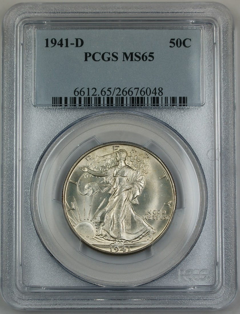 PCGS MS-65 1941-D Liberty Walking Half Dollar Silver Coin Gem BU: PCGS MS-65 1941-D Liberty Walking Half Dollar Silver Coin Gem BU This is a 1941-D Walking Liberty Silver Half Dollar graded MS-65 by PCGS. Struck at the Denver Mint, this uncirculated coin features th