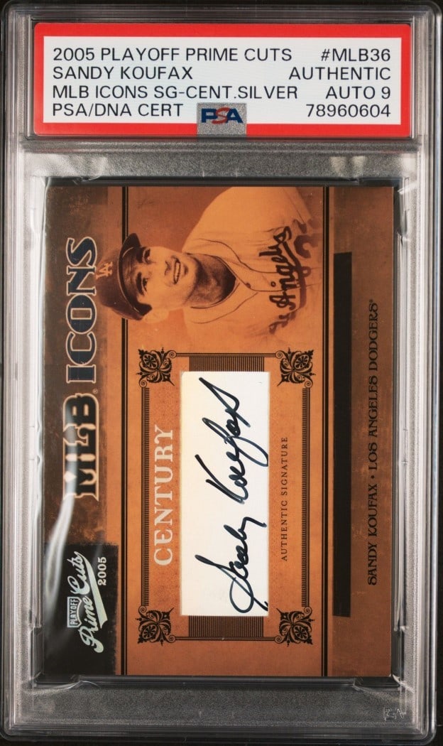 Sandy Koufax 2005 Playoff Prime Cuts Silver PSA 9 MLB Icons #MLB36: Sandy Koufax 2005 Playoff Prime Cuts Silver PSA 9 MLB Icons #MLB36 This is a 2005 Playoff Prime Cuts MLB Icons Silver baseball card featuring the legendary Sandy Koufax, known for his remarkable caree