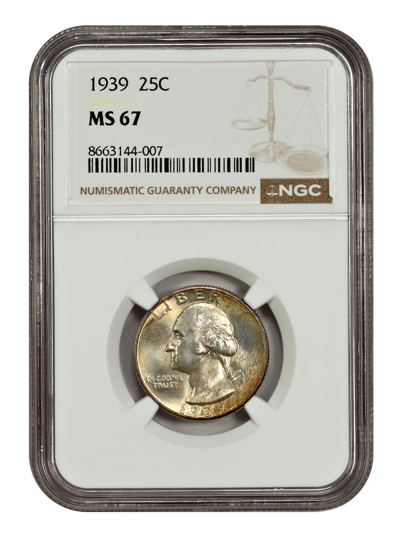 1939 Washington Quarter 25C NGC MS67 Philadelphia Mint Uncirculated: 1939 Washington Quarter 25C NGC MS67 Philadelphia Mint Uncirculated This 1939 Washington Quarter has been professionally graded MS67 by NGC, indicating an uncirculated condition. Struck in Philadelphi