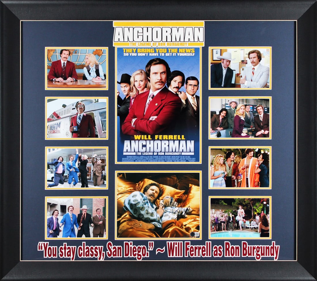 Will Ferrell Anchorman Signed 8x10 Framed Photo Auto Graded Gem Mint 10 BAS: Will Ferrell Anchorman Signed 8x10 Framed Photo Auto Graded Gem Mint 10 BAS This stunning 8x10 framed photograph captures the iconic Will Ferrell in his legendary role from Anchorman. The photo is per