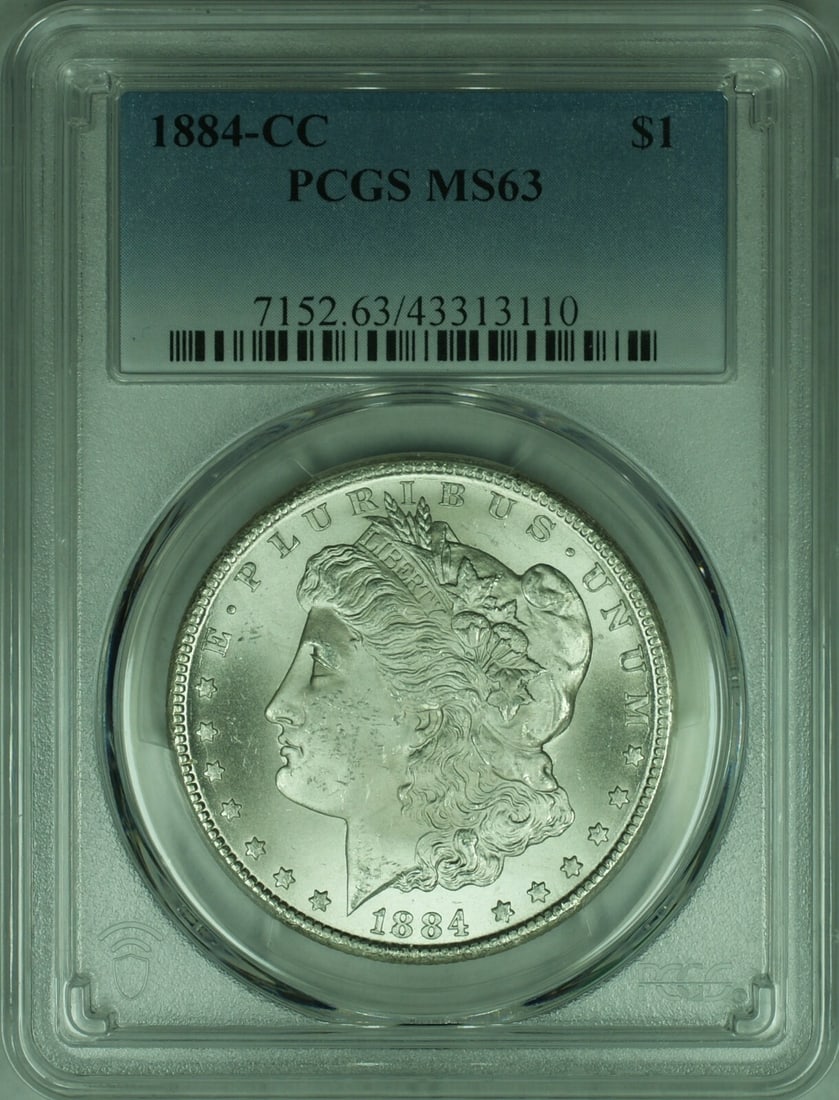 PCGS MS-63 1884 Carson City Morgan Silver Dollar $1 Coin: PCGS MS-63 1884 Carson City Morgan Silver Dollar $1 Coin This 1884-CC Morgan Silver Dollar is an uncirculated coin, certified by PCGS with a grade of MS-63. Struck at the Carson City Mint, it features