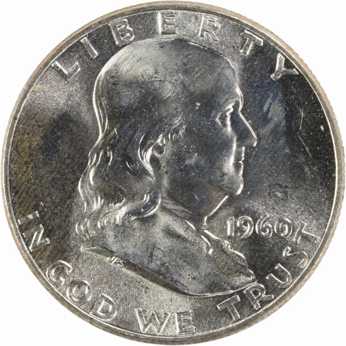 1960 Silver 50C Franklin Half Dollar Choice Brilliant Uncirculated Uncertified: 1960 Silver 50C Franklin Half Dollar Choice Brilliant Uncirculated Uncertified This 1960 Franklin Half Dollar is composed of silver and features the Franklin design. It is graded as Choice BU+ and is