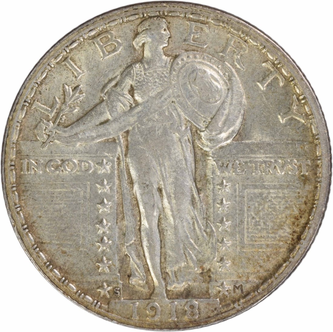 1918 San Francisco Standing Liberty Quarter 90 Silver AU Uncertified: 1918 San Francisco Standing Liberty Quarter 90 Silver AU Uncertified This is a 1918-S Standing Liberty Quarter from the United States, designed by Hermon A. Mac Neil. Struck at the San Francisco Mint,