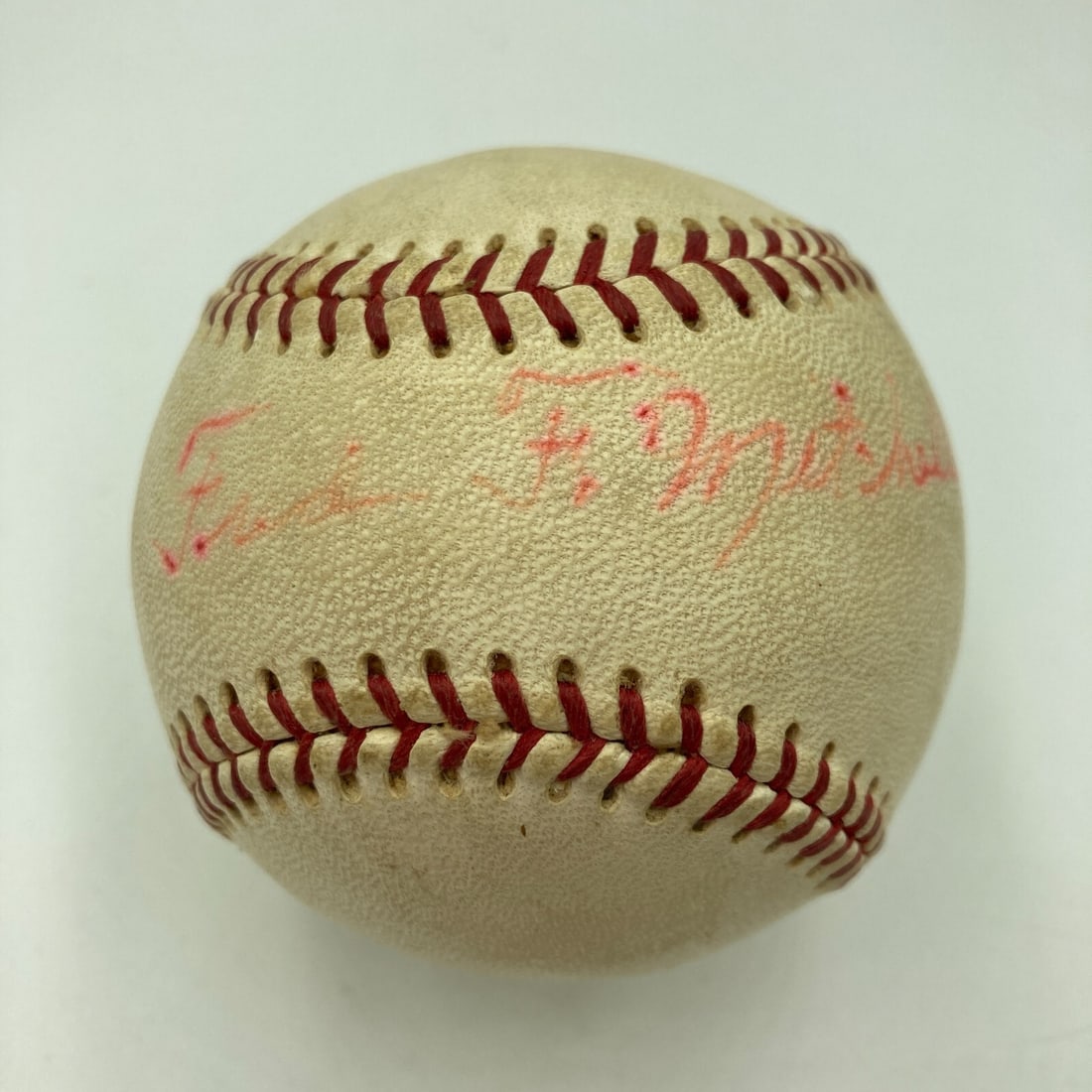 Fred Mitchell Signed Baseball First Red Sox Game JSA Authenticated: Fred Mitchell Signed Baseball First Red Sox Game JSA Authenticated This item features an Official American League baseball signed by Fred Mitchell, the first player to relieve Cy Young in his debut ga