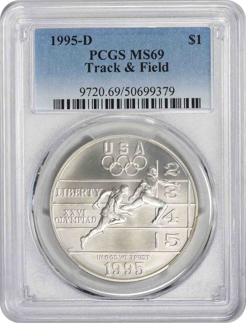 1995-D Olympic Silver Dollar MS69 PCGS Commemorative Coin: 1995-D Olympic Silver Dollar MS69 PCGS Commemorative Coin Celebrate the spirit of athletic achievement with this 1995-D Track & Field Olympic Silver Commemorative Dollar. This coin, issued to honor th