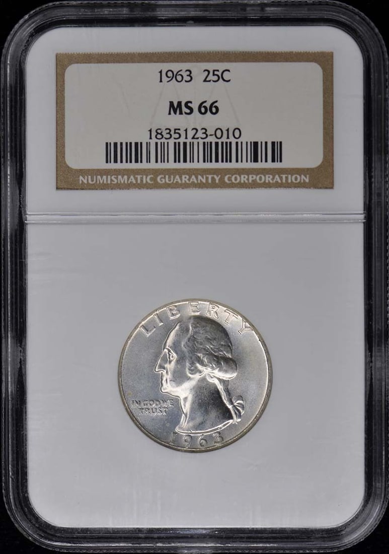 1963 NGC MS66 Washington Quarter Uncirculated Philadelphia Coin: 1963 NGC MS66 Washington Quarter Uncirculated Philadelphia Coin This 1963 Washington Quarter showcases an impressive grade of MS66, certified by NGC, ensuring its exceptional quality. Struck at the Ph