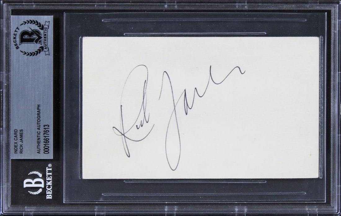 Rick James Autographed 3x5 Index Card Beckett Authenticated: Rick James Autographed 3x5 Index Card Beckett Authenticated This is an authentic autographed 3x5 index card personally signed by legendary musician Rick James. The item has been authenticated by Becke