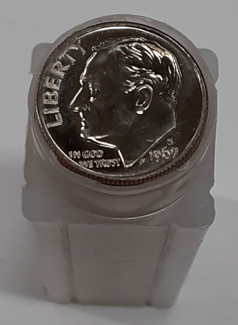 Roll of 50 1969-S Roosevelt Proof Copper-Nickel Dimes Uncirculated: Roll of 50 1969-S Roosevelt Proof Copper-Nickel Dimes Uncirculated This roll contains 50 uncirculated 1969-S Roosevelt Proof dimes, featuring a copper-nickel clad composition. Each coin was struck at