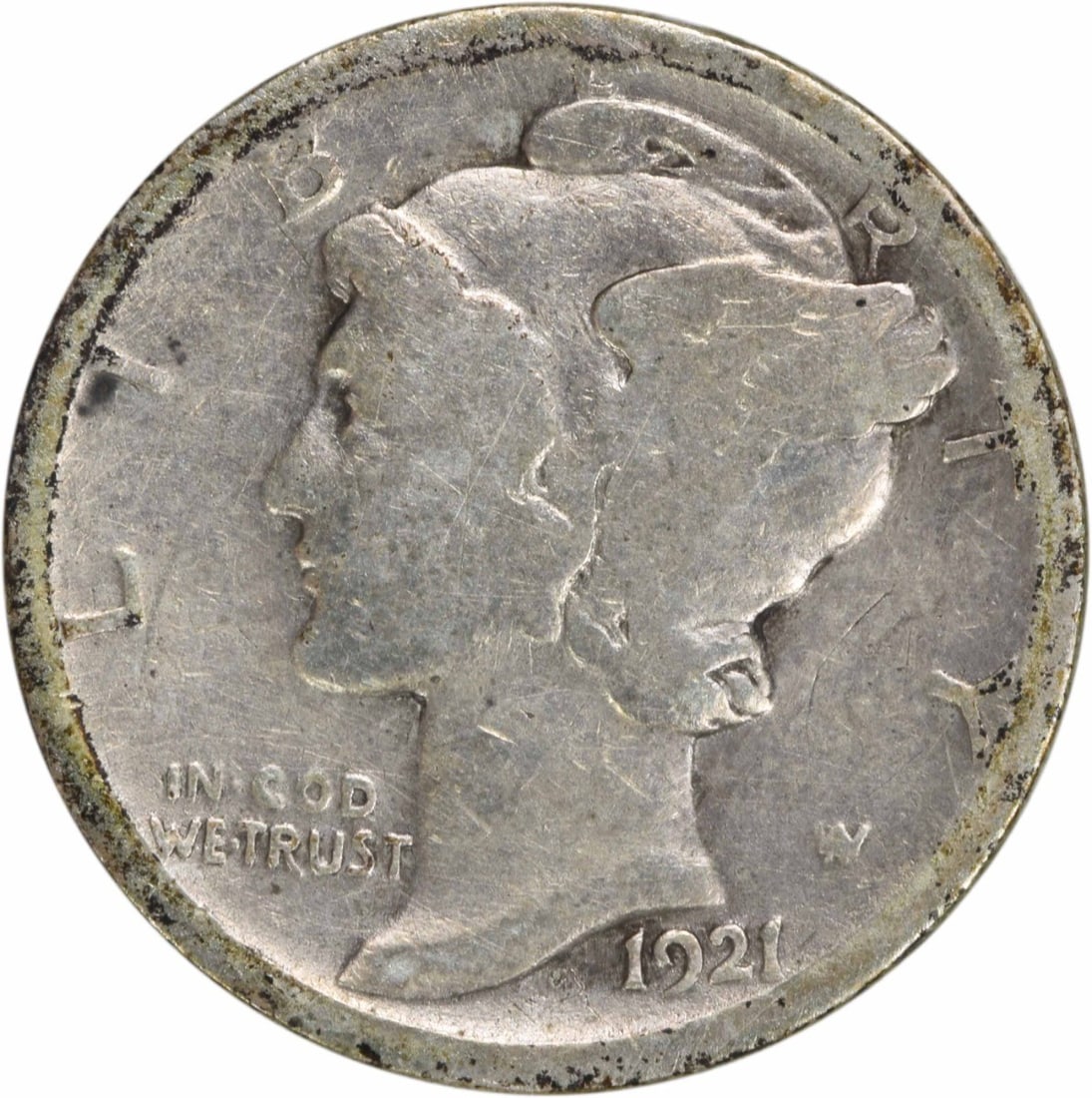 1921 Mercury Dime 90% Silver G Uncertified Coin: 1921 Mercury Dime 90% Silver G Uncertified Coin This 1921 Mercury Silver Dime is a remarkable piece of numismatic history originating from the United States. Featuring a design by Adolph Alexander