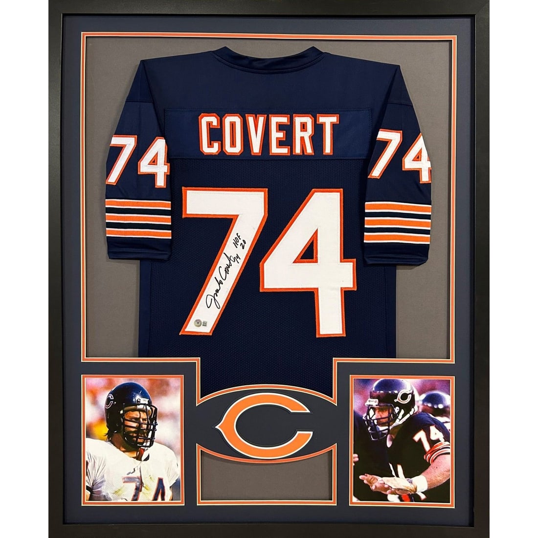 Jimbo Covert Signed Framed Jersey Chicago Bears Beckett Authenticated 42x34: Jimbo Covert Signed Framed Jersey Chicago Bears Beckett Authenticated 42x34 This autographed Jimbo Covert framed jersey is a must-have for any Chicago Bears fan. Authenticated by Beckett, it includes