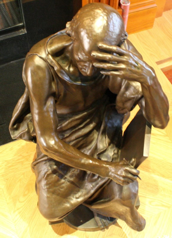 19th Century P Dubois Large Bronze Philosopher Statue by F Barbedienne - 2