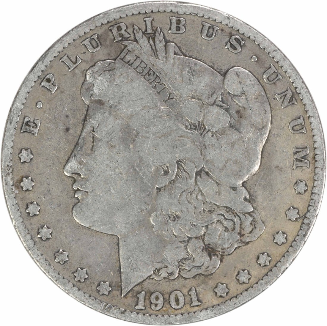 1901-S Morgan Silver Dollar VG 90% Silver San Francisco: 1901-S Morgan Silver Dollar VG 90% Silver San Francisco This 1901-S Morgan Silver Dollar is a classic piece of numismatic history, featuring a design by George T. Morgan. The coin is composed of 90%