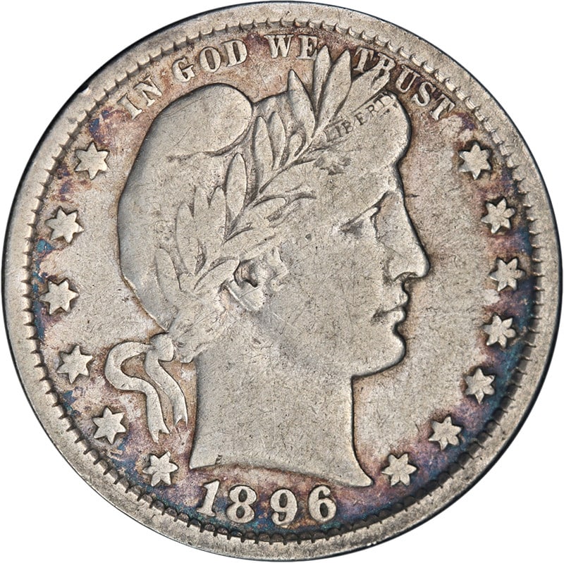 1896-O Barber Quarter Choice F+ Silver Nice Eye Appeal: 1896-O Barber Quarter Choice F+ Silver Nice Eye Appeal This 1896-O Barber Quarter showcases nice eye appeal with a commendable strike. The coin features striking color and surfaces, making it a notabl