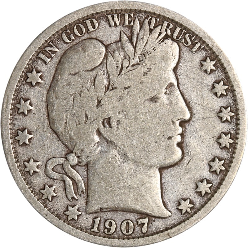 Silver 1907 New Orleans Barber Half Dollar United States Coin: Silver 1907 New Orleans Barber Half Dollar United States Coin This is a 1907-O Barber Half Dollar, minted in New Orleans. The coin is composed of silver and is in circulated, pre-owned condition. It i