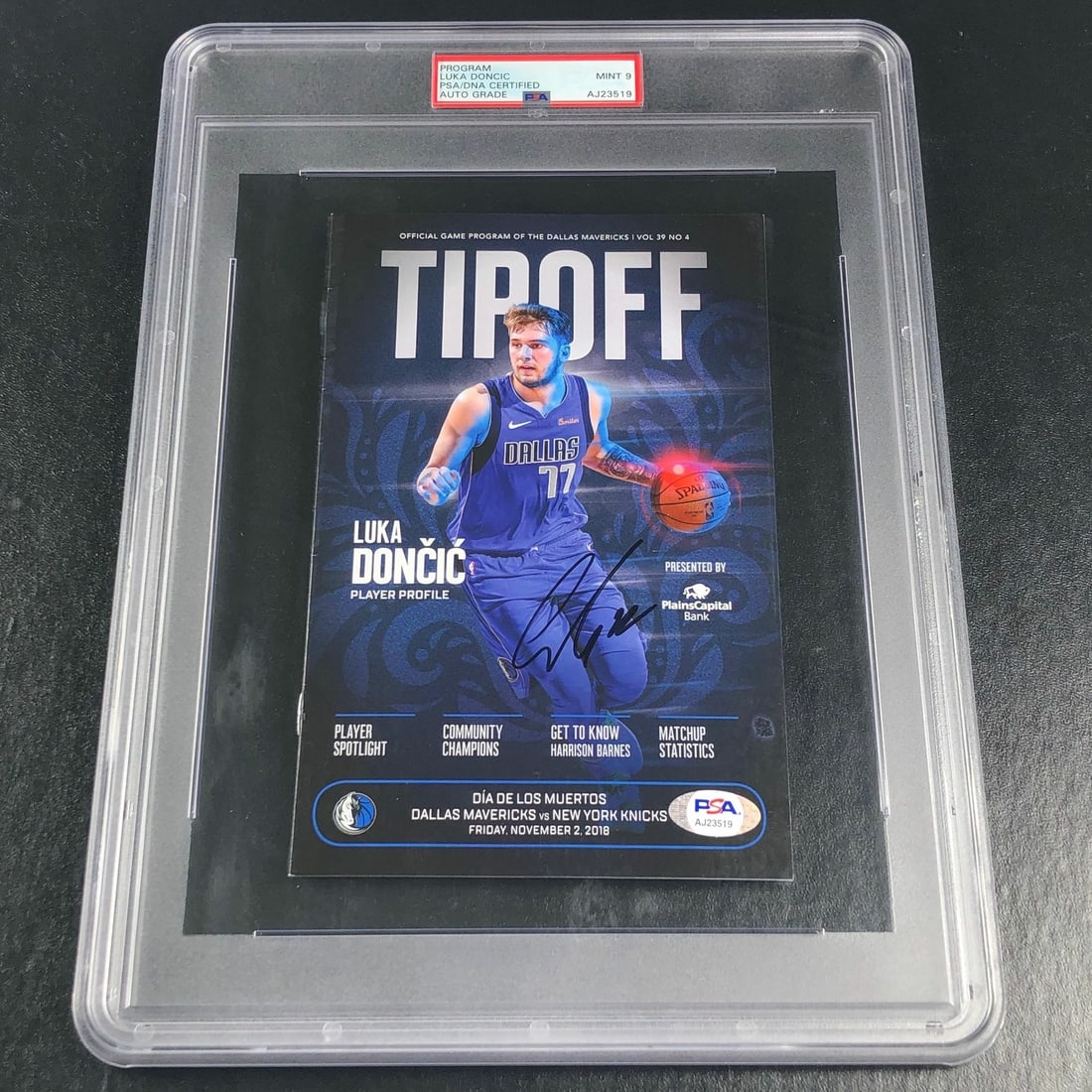 Luka Doncic Signed Program PSA 9 Encapsulated Dallas Mavericks: Luka Doncic Signed Program PSA 9 Encapsulated Dallas Mavericks This is an original program signed by Luka Doncic, the star player of the Dallas Mavericks. The autograph has been authenticated and enca