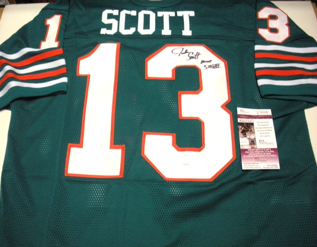 Jake Scott Miami Dolphins Signed Jersey Super Bowl VII JSA COA: Jake Scott Miami Dolphins Signed Jersey Super Bowl VII JSA COA Celebrate the Miami Dolphins' legendary Super Bowl VII victory with this signed jersey by Jake Scott. This original jersey is a must-have