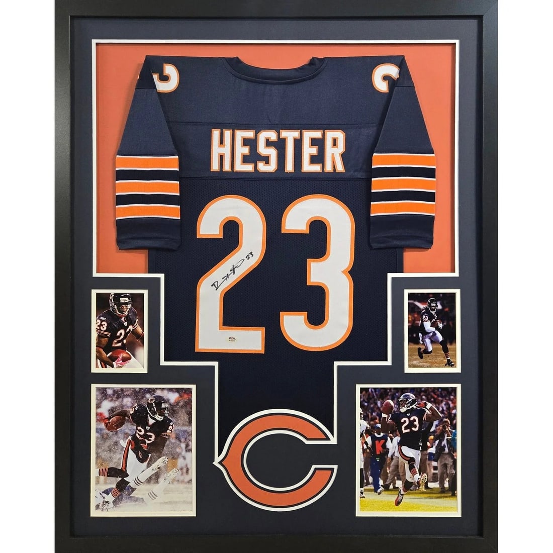 Framed Chicago Bears Devin Hester Autographed Jersey with PSA DNA Authentication: Framed Chicago Bears Devin Hester Autographed Jersey with PSA DNA Authentication This framed Chicago Bears jersey is autographed by Devin Hester and comes authenticated by PSA/DNA. The display feature