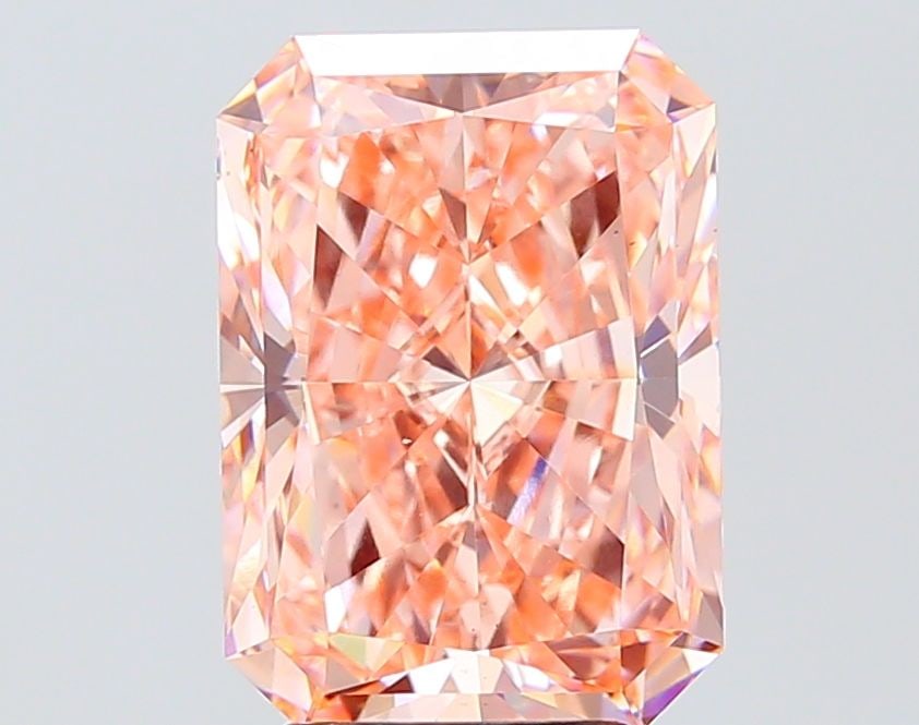 Loose Diamond - RADIANT 5.0ct Fancy Intense Orangey Pink VS1: Loose Diamond - RADIANT 5.0ct Fancy Intense Orangey Pink VS1 Source: This is a real non-mined Diamond that has been grown in a lab Shape: RADIANT Carats: 5.0 Color: Fancy Intense Orangey Pink Certific
