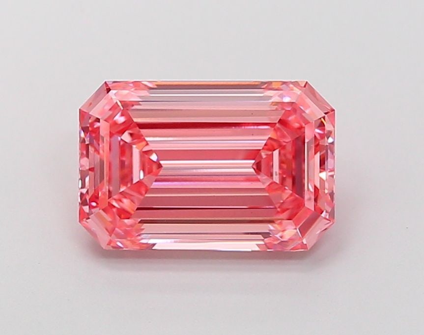 Loose Diamond - EMERALD 2.69ct Fancy Vivid Pink VVS2: Loose Diamond - EMERALD 2.69ct Fancy Vivid Pink VVS2 Source: This is a real non-mined Diamond that has been grown in a lab Shape: EMERALD Carats: 2.69 Color: Fancy Vivid Pink Certification: IGI Video: