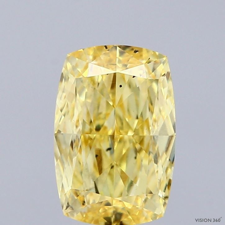 Loose Diamond - CUSHION MODIFIED 2.08ct Fancy Intense Yellow SI1: Loose Diamond - CUSHION MODIFIED 2.08ct Fancy Intense Yellow SI1 Source: This is a real non-mined Diamond that has been grown in a lab Shape: CUSHION MODIFIED Carats: 2.08 Color: Fancy Intense Yellow