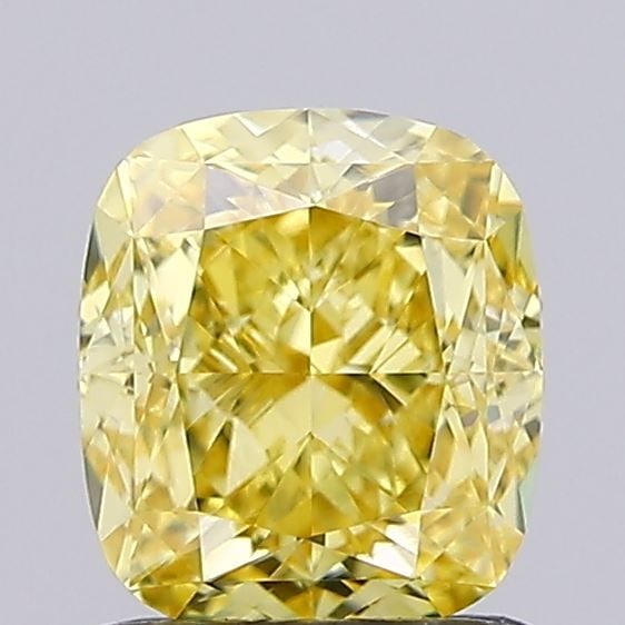 Loose Diamond - CUSHION MODIFIED 1.05ct Fancy Vivid Yellow VS1: Loose Diamond - CUSHION MODIFIED 1.05ct Fancy Vivid Yellow VS1 Source: This is a real non-mined Diamond that has been grown in a lab Shape: CUSHION MODIFIED Carats: 1.05 Color: Fancy Vivid Yellow Cert
