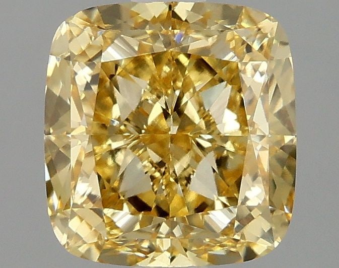 Loose Diamond - CUSHION MODIFIED 2.42ct Fancy Vivid Yellow VVS2: Loose Diamond - CUSHION MODIFIED 2.42ct Fancy Vivid Yellow VVS2 Source: This is a real non-mined Diamond that has been grown in a lab Shape: CUSHION MODIFIED Carats: 2.42 Color: Fancy Vivid Yellow Cer