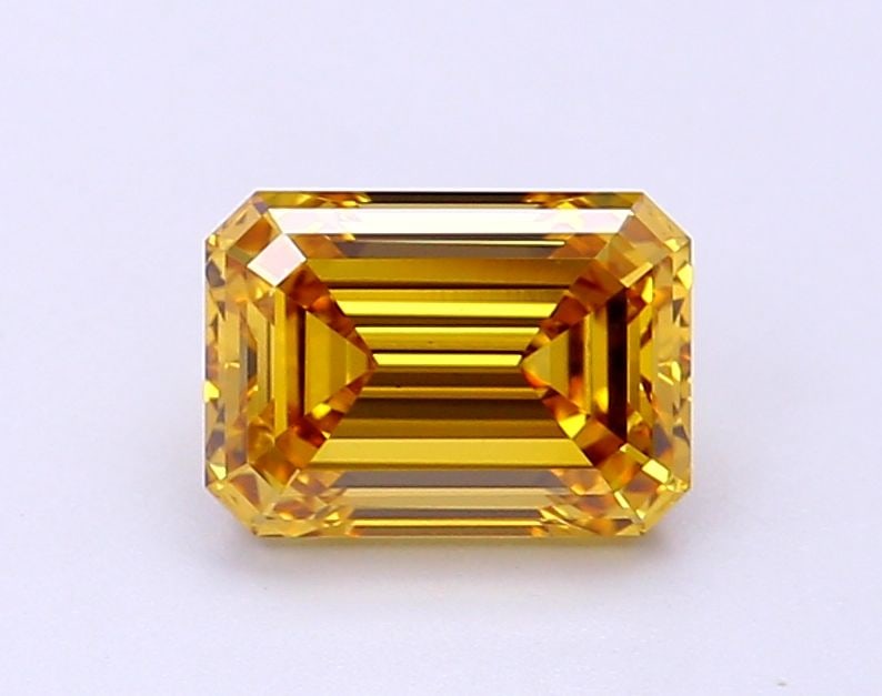 Loose Diamond - EMERALD 1.48ct Fancy Intense Brownish Yellow VS1: Loose Diamond - EMERALD 1.48ct Fancy Intense Brownish Yellow VS1 Source: This is a real non-mined Diamond that has been grown in a lab Shape: EMERALD Carats: 1.48 Color: Fancy Intense Brownish Yellow