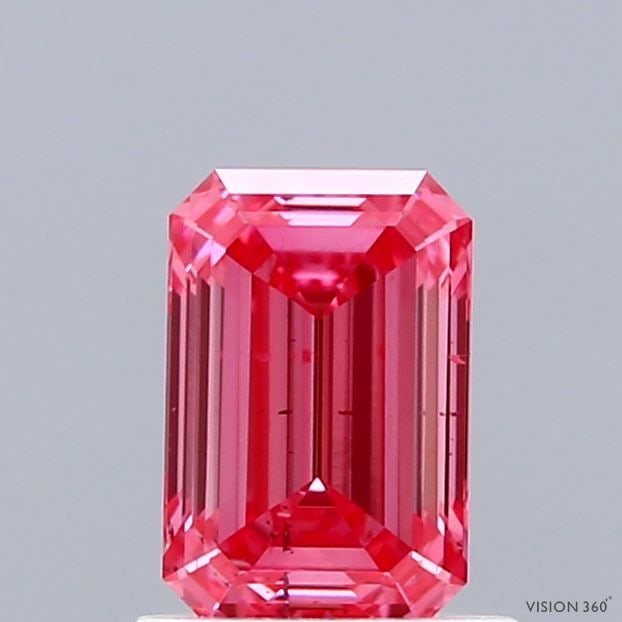 Loose Diamond - EMERALD 1.03ct Fancy Vivid Pink SI1: Loose Diamond - EMERALD 1.03ct Fancy Vivid Pink SI1 Source: This is a real non-mined Diamond that has been grown in a lab Shape: EMERALD Carats: 1.03 Color: Fancy Vivid Pink Certification: IGI Video: