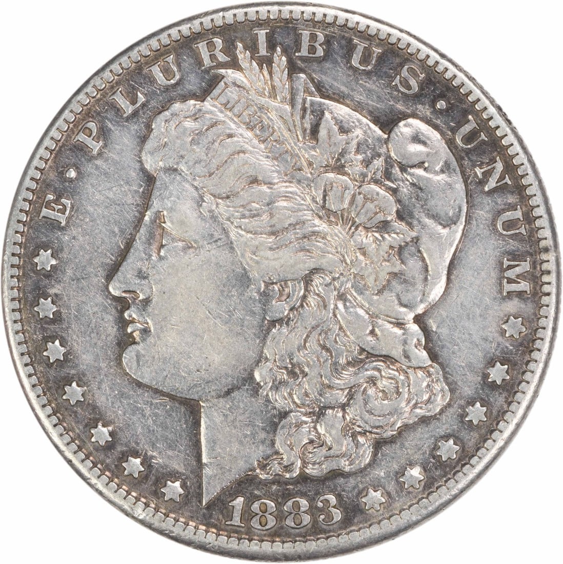 1883 San Francisco Morgan Dollar 90 Percent Silver Choice EF Uncertified: 1883 San Francisco Morgan Dollar 90 Percent Silver Choice EF Uncertified This is an 1883-S Morgan Silver Dollar from the San Francisco Mint. The coin is circulated, uncertified, and in Choice Extremel