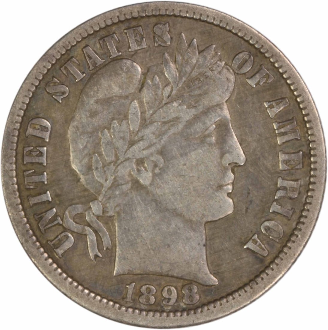 1898 New Orleans Barber Dime 90 Percent Silver VF Grade Uncertified: 1898 New Orleans Barber Dime 90 Percent Silver VF Grade Uncertified This 1898-O Barber Dime was minted in New Orleans and features the classic design by Charles E. Barber. Composed of 90% silver and 1