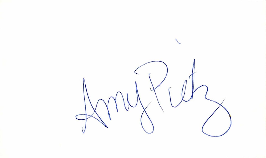 Amy Pietz Signed 3x5 Index Card Beckett Certified: Amy Pietz Signed 3x5 Index Card Beckett Certified This item features an autographed 3x5 index card signed by actress Amy Pietz in blue ballpoint pen. The signature has been authenticated by Beckett Au