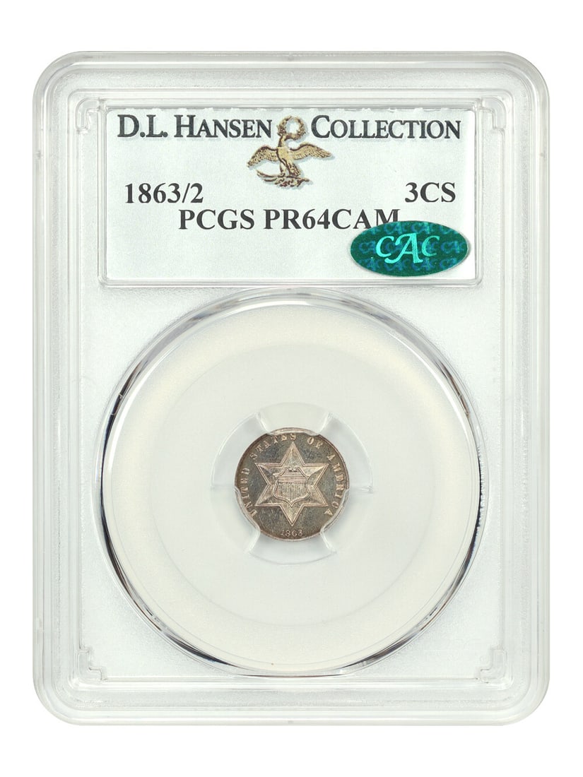 1863 Three Cent Silver 3CS PR64CAM PCGS CAC Approved Coin: 1863 Three Cent Silver 3CS PR64CAM PCGS CAC Approved Coin This stunning 1863 Three Cent Silver coin is certified by PCGS with a PR64CAM grade and is CAC-approved, making it an exceptional choice for c