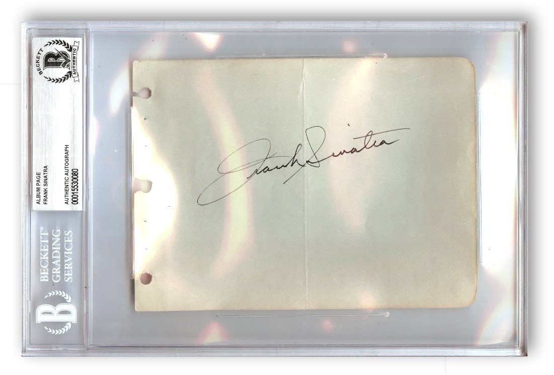 Frank Sinatra Autographed Cut Signature Beckett Authenticated 6 x 9: Frank Sinatra Autographed Cut Signature Beckett Authenticated 6 x 9 This is an original cut signature autographed by the legendary singer and actor Frank Sinatra. The signature has been authenticated