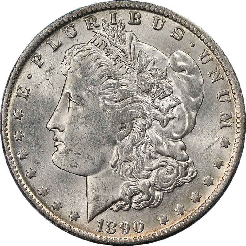 1890-O Morgan Silver Dollar PCGS MS63 Uncirculated Silver Coin: 1890-O Morgan Silver Dollar PCGS MS63 Uncirculated Silver Coin This 1890-O Morgan Silver Dollar is certified by PCGS with a grade of MS63, indicating it is uncirculated and possesses decent eye appeal