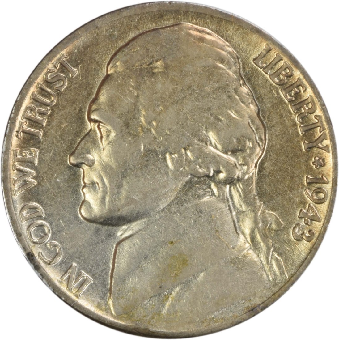 1943 Jefferson Nickel FS-101 AU Uncertified 5C Coin: 1943 Jefferson Nickel FS-101 AU Uncertified 5C Coin This 1943/2-P Jefferson Nickel, designated FS-101, is an uncirculated coin showcasing the classic design by Felix Schlag. Minted in Philadelphia, th