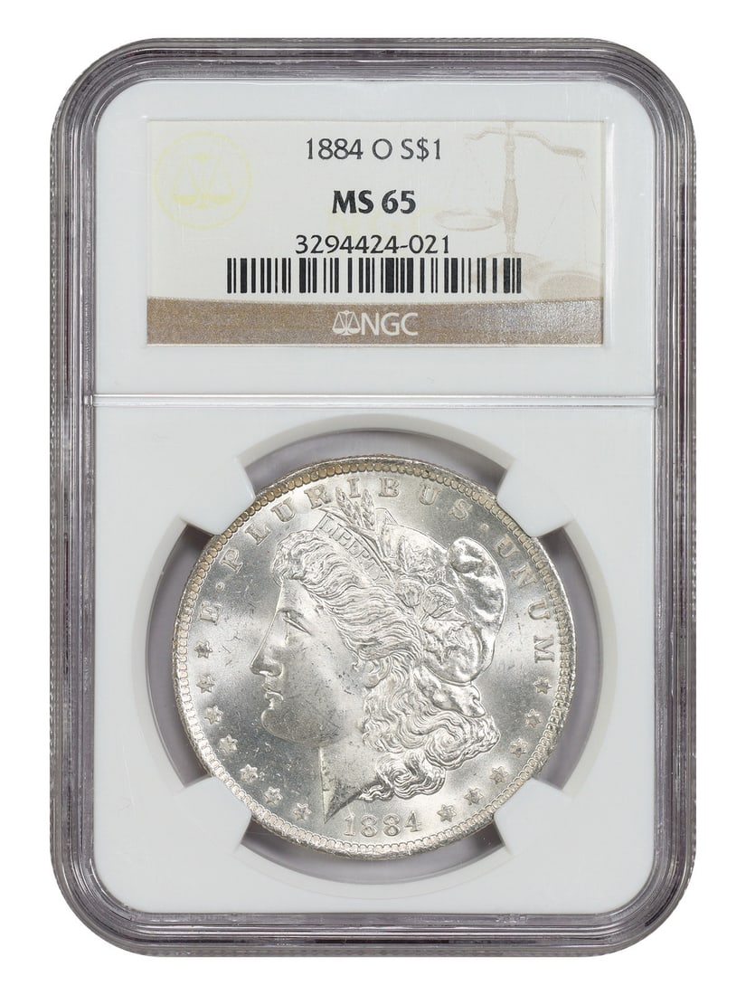 NGC MS65 1884 New Orleans Mint Morgan Silver Dollar: NGC MS65 1884 New Orleans Mint Morgan Silver Dollar This is an 1884-O Morgan Dollar graded MS65 by NGC. Struck at the New Orleans Mint, this uncirculated $1 coin is a sought-after example from a mint
